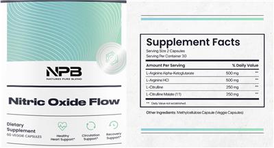NPB Natures Pure Blend Nitric Oxide Flow source label used in the packaging illustration
