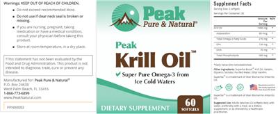 Peak Pure & Natural Peak Krill Oil source label used in the packaging illustration