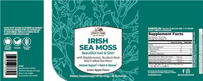 Country Farms Irish Sea Moss Green Apple Flavor source label used in the packaging illustration