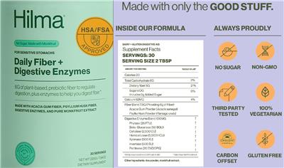 Hilma Daily Fiber + Digestive Enzymes source label used in the packaging illustration