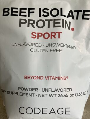 Codeage Beef Isolate Protein Unflavored source label used in the packaging illustration
