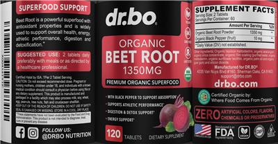 dr.bo Organic Beet Root 1350 mg source label used in the packaging illustration