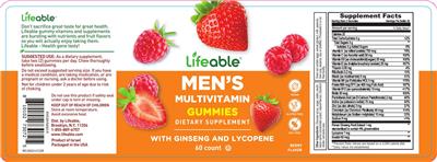 Lifeable Men's Multivitamin Gummies Berry Flavor source label used in the packaging illustration