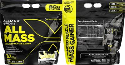 ALLMAX SPORT ALLMASS Vanilla source label used in the packaging illustration