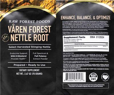 Raw Forest Foods Varen Forest Nettle Root source label used in the packaging illustration