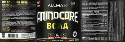 ALLMAX AMINOCORE BCAA White Grape source label used in the packaging illustration