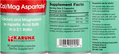 Karuna Cal/Mag Aspartate source label used in the packaging illustration