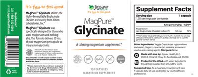 Jigsaw Health MagPure Glycinate source label used in the packaging illustration