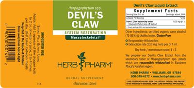 Herb Pharm Devil's Claw source label used in the packaging illustration