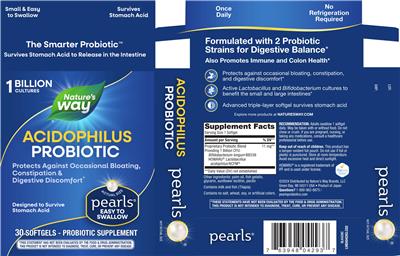 Nature's Way Acidophilus Probiotic Pearls 1 Billion Cultures source label used in the packaging illustration