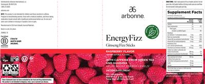 Arbonne EnergyFizz Raspberry Flavor source label used in the packaging illustration