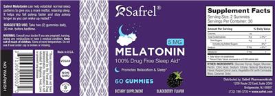 Safrel Melatonin 5 mg Blackberry Flavor source label used in the packaging illustration