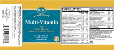 Baar Nature's Blessing Multi-Vitamin source label used in the packaging illustration