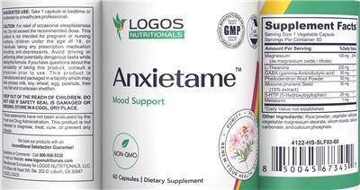 Logos Nutritionals Anxietame source label used in the packaging illustration