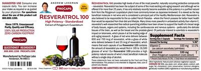 ProCaps Resveratrol 100 source label used in the packaging illustration