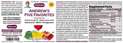 ProCaps Laboratories Andrew's Five Favorites source label used in the packaging illustration