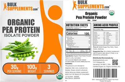 BulkSupplements.com Organic Pea Protein Isolate Powder 30 g product packaging