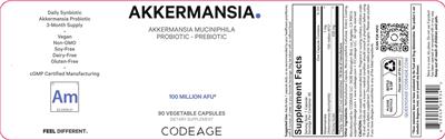 Codeage Akkermansia source label used in the packaging illustration