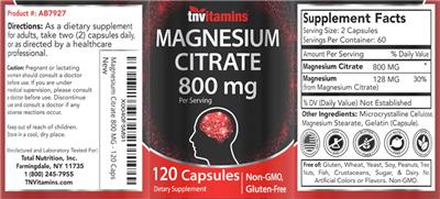 tnvitamins Magnesium Citrate 800 mg source label used in the packaging illustration