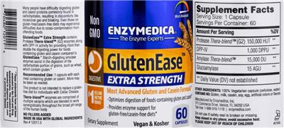 Enzymedica GlutenEase Extra Strength source label used in the packaging illustration