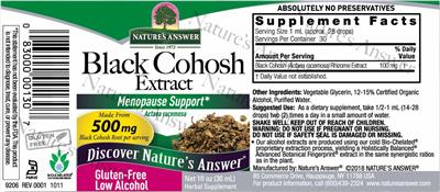 Nature's Answer Black Cohosh Extract 500 mg source label used in the packaging illustration