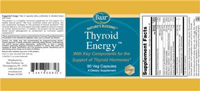 Baar Nature's Blessing Thyroid Energy source label used in the packaging illustration