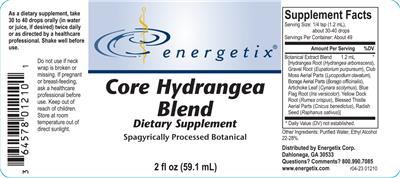 Energetix Core Hydrangea Blend source label used in the packaging illustration