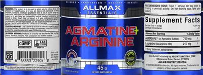 ALLMAX ESSENTIALS Agmatine + Arginine source label used in the packaging illustration