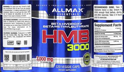 ALLMAX ESSENTIALS HMB 3000 source label used in the packaging illustration