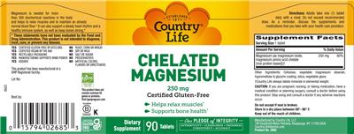 Country Life Chelated Magnesium 250 mg source label used in the packaging illustration