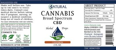Zatural Cannabis Broad Spectrum CBD 2000 mg Cinnamon source label used in the packaging illustration