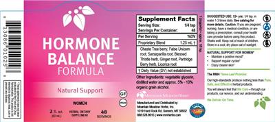 Mountain Meadow Herbs Hormone Balance Formula source label used in the packaging illustration