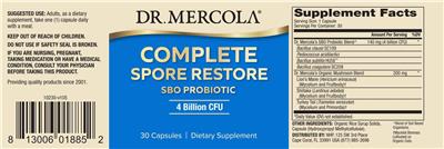 Dr. Mercola Complete Spore Restore SBO Probiotic 4 Billion CFU source label used in the packaging illustration