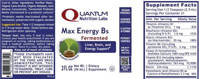 Quantum Nutrition Labs Max Energy Bs Fermented source label used in the packaging illustration