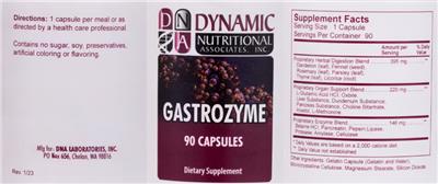 DNA Dynamic Nutritional Associates Gastrozyme source label used in the packaging illustration