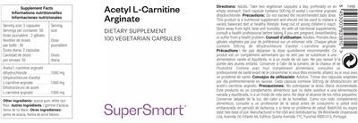SuperSmart Acetyl L-Carnitine Arginate source label used in the packaging illustration