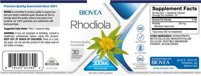 Biovea Rhodiola 300 mg source label used in the packaging illustration
