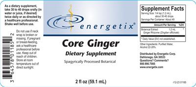 Energetix Core Ginger source label used in the packaging illustration