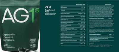 Athletic Greens AG1 source label used in the packaging illustration