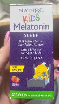 Natrol Kids Melatonin 1 mg Fast Dissolve Strawberry source label used in the packaging illustration