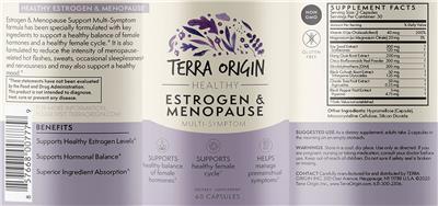 Terra Origin Healthy Estrogen & Menopause source label used in the packaging illustration