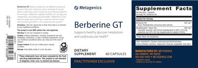 Metagenics Berberine GT source label used in the packaging illustration