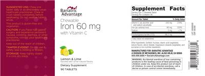 Bariatric Advantage Chewable Iron 60 mg with Vitamin C Lemon & Lime source label used in the packaging illustration