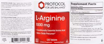 Protocol For Life Balance L-Arginine 1000 mg source label used in the packaging illustration