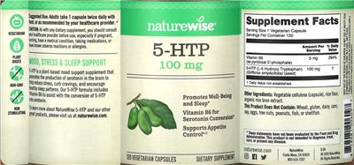 NatureWise 5-HTP 100 mg source label used in the packaging illustration