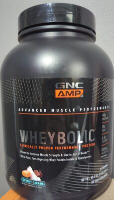 GNC AMP Advanced Muscle Performance Wheybolic Coconut Caramel source label used in the packaging illustration