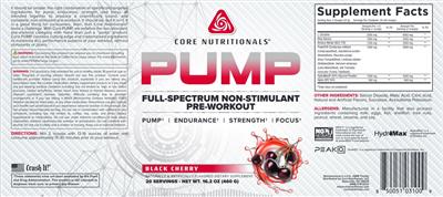 Core Nutritionals PUMP Black Cherry source label used in the packaging illustration