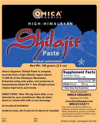 Omica Organics High-Himalayan Shilajit Paste source label used in the packaging illustration