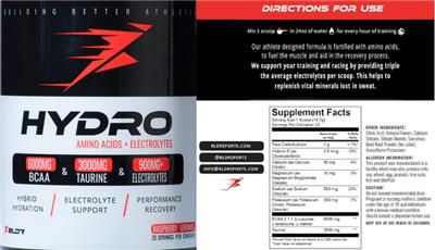 BLDR Hydro Raspberry Lemonade source label used in the packaging illustration