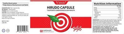 Vinsic Hirudo Capsule source label used in the packaging illustration